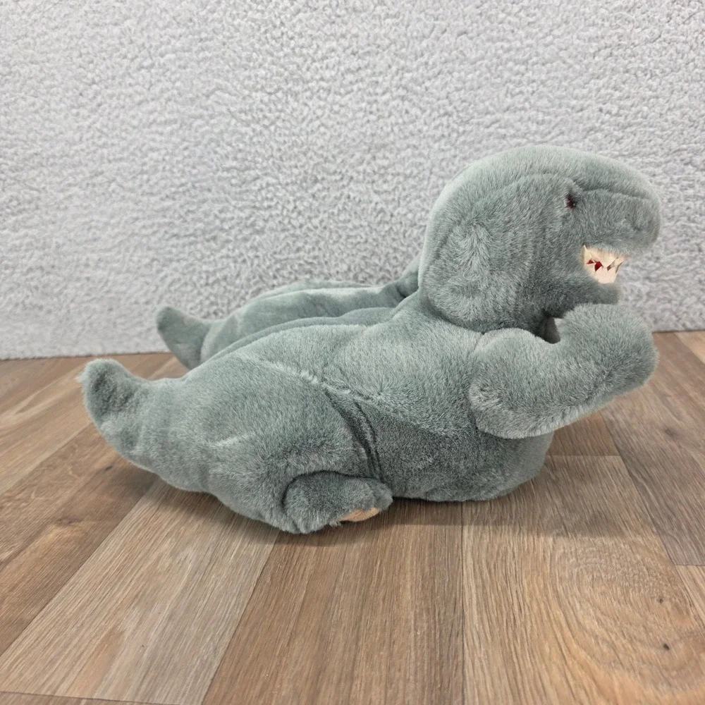 Vintage Grey Plush Dinosaur T-Rex Slippers Size 2-3 XL Non-Slip‎ House Shoes